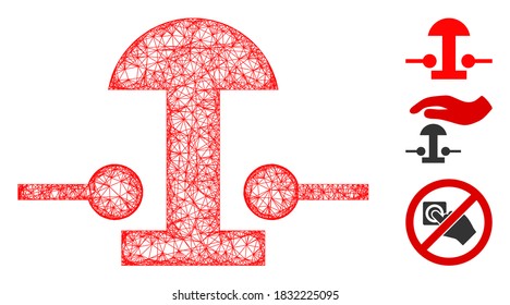 Mesh emergency stop button polygonal web 2d vector illustration. Model is based on emergency stop button flat icon. Triangular network forms abstract emergency stop button flat model.
