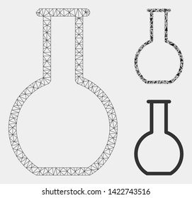 Mesh empty retort model with triangle mosaic icon. Wire frame triangular mesh of empty retort. Vector composition of triangle parts in variable sizes and color shades. Abstract 2d mesh empty retort,
