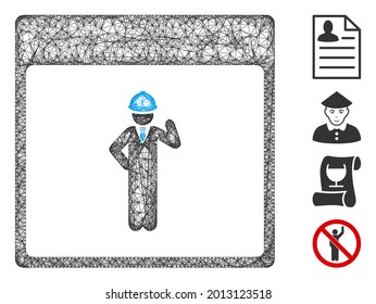 Mesh engineer calendar page web symbol vector illustration. Model is based on engineer calendar page flat icon. Network forms abstract engineer calendar page flat carcass.