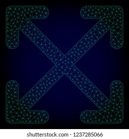 Mesh enlarge arrows polygonal illustration. Abstract mesh lines, triangles and points on dark background with enlarge arrows.