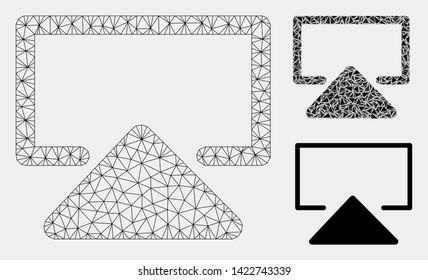 Mesh enter model with triangle mosaic icon. Wire frame polygonal network of enter. Vector mosaic of triangle parts in various sizes and color shades. Abstract 2d mesh enter,