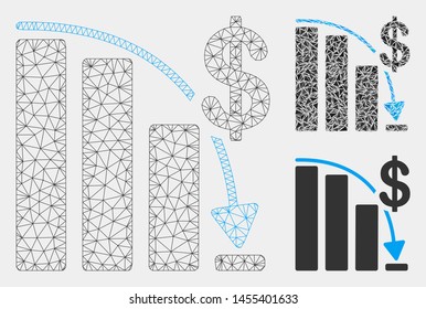 Mesh epic fail model with triangle mosaic icon. Wire carcass polygonal mesh of epic fail. Vector composition of triangle elements in various sizes and color hues. Abstract flat mesh epic fail,