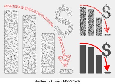 Mesh epic fail trend model with triangle mosaic icon. Wire carcass polygonal network of epic fail trend. Vector mosaic of triangles in variable sizes and color tints.