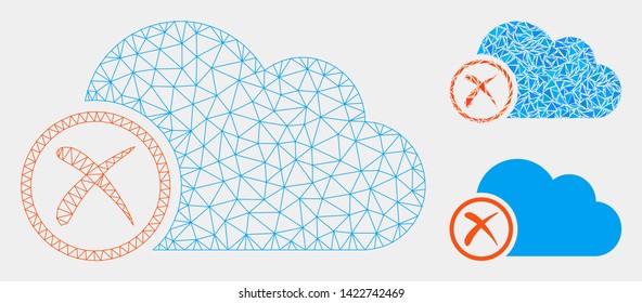 Mesh erase model with triangle mosaic icon. Wire frame triangular mesh of erase. Vector mosaic of triangle elements in different sizes and color tinges. Abstract flat mesh erase,