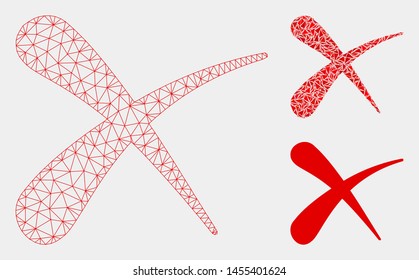 Mesh erase model with triangle mosaic icon. Wire frame polygonal mesh of erase. Vector mosaic of triangle elements in various sizes and color shades. Abstract 2d mesh erase,