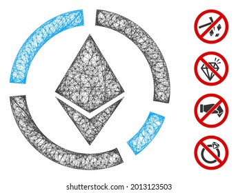 Mesh Ethereum circle diagram web icon vector illustration. Carcass model is based on Ethereum circle diagram flat icon. Network forms abstract Ethereum circle diagram flat model.