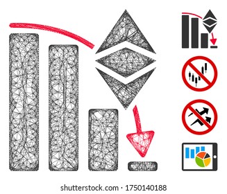 Ilustración vectorial de icono web de gráfico de caída clásico de malla Ethereum. El modelo se basa en el icono plano de la gráfica de caída clásica Ethereum. Formas de red abstract Ethereum clásico modelo plano de gráfico de caída.
