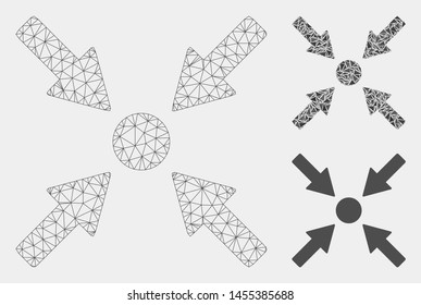 Mesh Ethereum map marker model with triangle mosaic icon. Wire frame triangular mesh of Ethereum map marker. Vector collage of triangle parts in variable sizes and color tints.