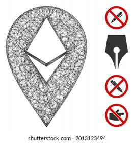 Mesh Ethereum marker web icon vector illustration. Model is created from Ethereum marker flat icon. Network forms abstract Ethereum marker flat model.