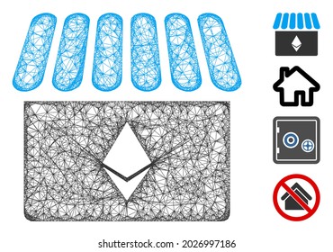 Mesh Ethereum store web icon vector illustration. Carcass model is based on Ethereum store flat icon. Mesh forms abstract Ethereum store flat carcass.