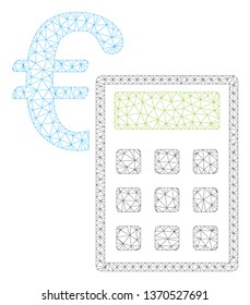 Mesh euro accounting polygonal icon illustration. Abstract mesh lines and dots form triangular euro accounting. Wire frame 2D polygonal line network in vector format isolated on a white background.