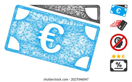 Mesh Euro Banknoten Web-Symbol Vektorgrafik. Das Modell des Carcases wird aus dem flachen Symbol der Euro-Banknoten erstellt. Netzwerk bildet abstraktes Euro-Banknoten-Modell.