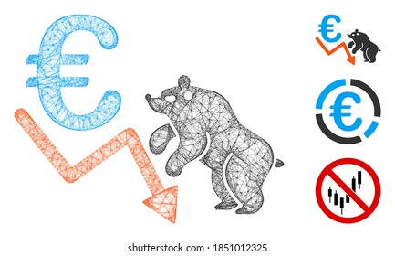 Mesh euro bear stock trend polygonal web icon vector illustration. Carcass model is based on euro bear stock trend flat icon. Triangle mesh forms abstract euro bear stock trend flat model.