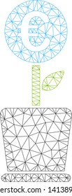 Mesh euro business project plant polygonal icon vector illustration. Model is based on euro business project plant flat icon. Triangular network forms abstract euro business project plant flat model.
