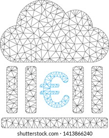 Mesh euro cloud banking polygonal icon vector illustration. Abstraction is created from euro cloud banking flat icon. Triangle mesh forms abstract euro cloud banking flat carcass.
