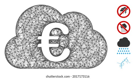 Mesh Euro cloud web icon vector illustration. Carcass model is created from Euro cloud flat icon. Net forms abstract Euro cloud flat model. wireframe flat web network isolated on a white background.
