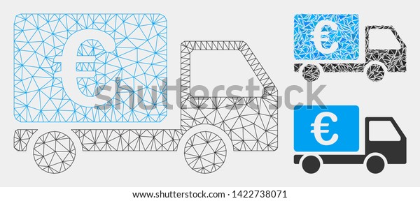 Mesh Euro\
collector car model with triangle mosaic icon. Wire frame polygonal\
mesh of Euro collector car. Vector mosaic of triangle elements in\
different sizes and color\
tinges.