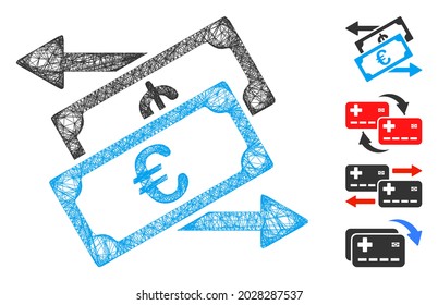 Mesh Euro currency exchange web 2d vector illustration. Model is based on Euro currency exchange flat icon. Network forms abstract Euro currency exchange flat model.
