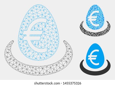 Mesh Euro deposit model with triangle mosaic icon. Wire frame triangular mesh of Euro deposit. Vector mosaic of triangles in different sizes and color hues. Abstract 2d mesh Euro deposit,