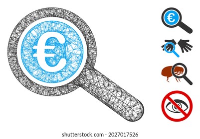 Mesh Euro financial audit web 2d vector illustration. Model is created from Euro financial audit flat icon. Network forms abstract Euro financial audit flat model.