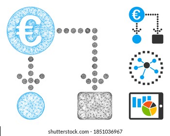 Mesh Euro flow chart polygonal web 2d vector illustration. Carcass model is based on Euro flow chart flat icon. Triangular network forms abstract Euro flow chart flat model.