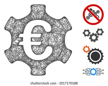 Mesh Euro industry web 2d vector illustration. Model is based on Euro industry flat icon. Network forms abstract Euro industry flat model. Wire frame 2D web network isolated on a white background.