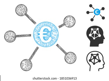Mesh Euro links polygonal web symbol vector illustration. Model is based on Euro links flat icon. Triangular mesh forms abstract Euro links flat model.