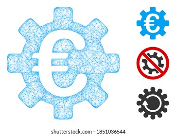 Mesh Euro machinery gear polygonal web icon vector illustration. Carcass model is based on Euro machinery gear flat icon. Triangle network forms abstract Euro machinery gear flat carcass.