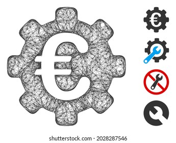 Mesh Euro options web 2d vector illustration. Carcass model is based on Euro options flat icon. Network forms abstract Euro options flat model.
