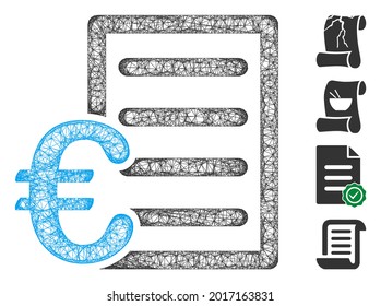 Mesh Euro-Preisliste Web-Symbol Vektorgrafik. Das Modell basiert auf dem Euro-Preisgeld-Symbol. Netzwerk-Formulare abstraktes Euro-preiswertes Flachmodell.