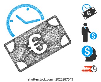 Mesh Euro recurring payment web 2d vector illustration. Model is based on Euro recurring payment flat icon. Network forms abstract Euro recurring payment flat model.