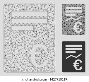 Mesh Euro report model with triangle mosaic icon. Wire frame polygonal mesh of Euro report. Vector mosaic of triangles in different sizes, and color hues. Abstract 2d mesh Euro report,