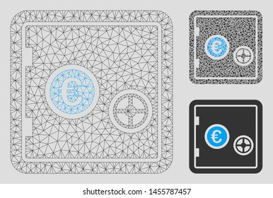Mesh Euro safe model with triangle mosaic icon. Wire carcass triangular mesh of Euro safe. Vector mosaic of triangle parts in various sizes, and color shades. Abstract flat mesh Euro safe,