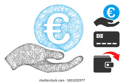 Mesh euro salary polygonal web icon vector illustration. Carcass model is based on euro salary flat icon. Triangle network forms abstract euro salary flat carcass.
