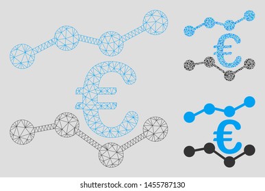 Mesh Euro trends model with triangle mosaic icon. Wire frame polygonal mesh of Euro trends. Vector mosaic of triangle elements in various sizes, and color tinges. Abstract flat mesh Euro trends,