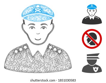 Mesh evil army general polygonal web icon vector illustration. Model is based on evil army general flat icon. Triangular mesh forms abstract evil army general flat carcass.