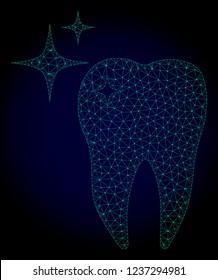 Mesh excellent tooth polygonal illustration. Abstract mesh lines, triangles and points on dark background with excellent tooth.