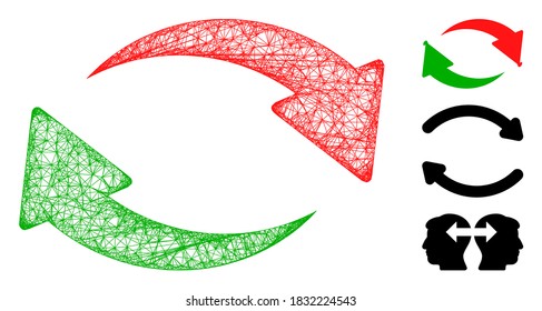 Imagen vectorial de símbolo web poligonal de intercambio de malla. El modelo de canal se basa en un icono plano de intercambio. La malla triangular forma un modelo plano de intercambio abstracto.