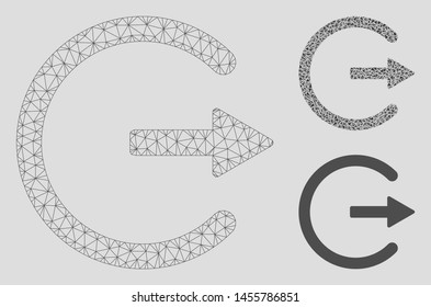 Mesh exit model with triangle mosaic icon. Wire carcass triangular mesh of exit. Vector mosaic of triangle elements in variable sizes, and color tints. Abstract flat mesh exit,