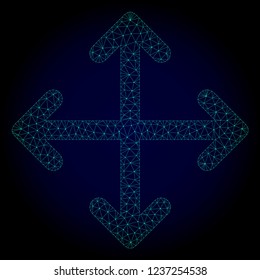 Mesh expand arrows polygonal illustration. Abstract mesh lines, triangles and points on dark background with expand arrows.
