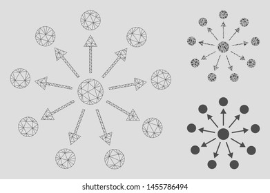 Mesh expanse model with triangle mosaic icon. Wire frame triangular mesh of expanse. Vector mosaic of triangle parts in various sizes, and color tinges. Abstract 2d mesh expanse,