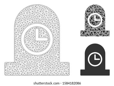 Mesh expired grave model with triangle mosaic icon. Wire frame polygonal mesh of expired grave. Vector mosaic of triangle elements in various sizes, and color tints. Abstract flat mesh expired grave,
