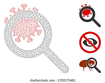 Mesh erforscht polygonal 2d Vektorillustration Illustration von Coronavirus. Carcass-Modell basiert auf der Erforschung von Coronavirus flach Symbol. Triangle Network bildet abstrakte Erforschung von Koronavirus flachen Schlachtkörper.