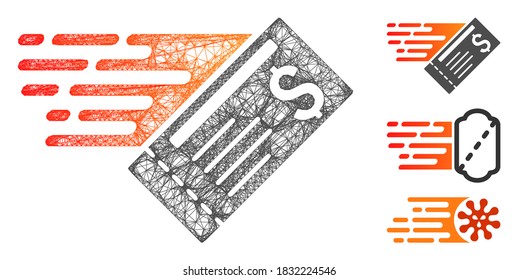 Mesh express cheque polygonal web 2d vector illustration. Abstraction is based on express cheque flat icon. Triangle mesh forms abstract express cheque flat carcass.