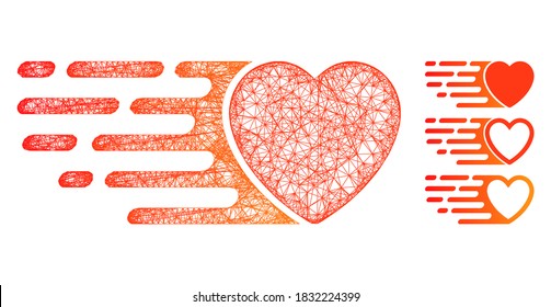 Mesh express love heart polygonal web icon vector illustration. Carcass model is created from express love heart flat icon. Triangle mesh forms abstract express love heart flat carcass.
