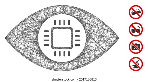 Mesh eye lens processor web symbol vector illustration. Carcass model is based on eye lens processor flat icon. Mesh forms abstract eye lens processor flat carcass.