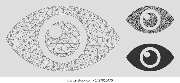 Mesh Eye Model With Triangle Mosaic Icon. Wire Carcass Polygonal Mesh Of Eye. Vector Mosaic Of Triangles In Various Sizes, And Color Tints. Abstract 2d Mesh Eye, Designed With Polygonal Grid.