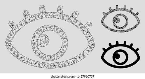 Mesh eye model with triangle mosaic icon. Wire frame polygonal mesh of eye. Vector mosaic of triangle parts in different sizes, and color shades. Abstract 2d mesh eye, built from polygonal grid.