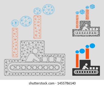 Mesh fabric building model with triangle mosaic icon. Wire carcass triangular mesh of fabric building. Vector mosaic of triangle parts in different sizes, and color shades.