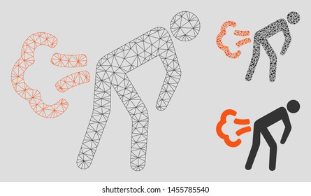 Mesh fart model with triangle mosaic icon. Wire carcass triangular mesh of fart. Vector collage of triangle parts in variable sizes, and color tints. Abstract 2d mesh fart,